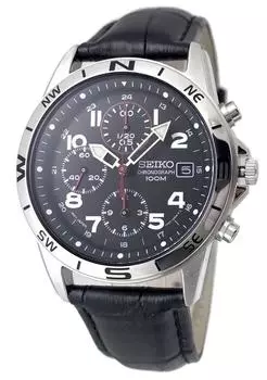 Часы-хронограф SEIKO из натуральной кожи с ремешком, официально распространяемые в стране, черные военные часы Seiko SND375P-BK