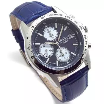 Часы-хронограф SEIKO с ремешком из натуральной кожи, авторизованная внутренняя дистрибуция, темно-синий ремень SND365P1-BL [параллельный импорт]