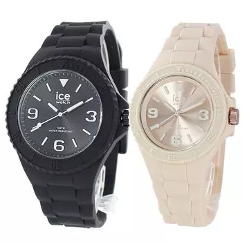 Часы Ice Watch Pair с коробкой для хранения Shopper Коллекция Ice Generation Водонепроницаемые часы Черный Бежевый 019155019149 Часы [Ice Watch] Мужские Женские