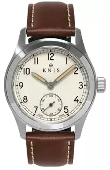 Часы KNIS Varnish Made in Japan, ретро-часы в стиле милитари, сапфировое стекло, водонепроницаемость 10 АТМ, кремовый циферблат, коричневая кожа, мужские KN003-WHBRLE
