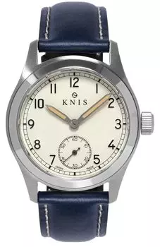 Часы KNIS Varnish Made in Japan с ретро-армейским ремешком, сапфировым стеклом, водонепроницаемостью 10 АТМ, кремово-белым циферблатом, темно-синей кожей, мужские KN003-WHNVLE