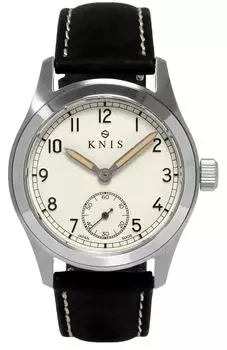 Часы KNIS Varnish Made in Japan с ретро-ремешком, сапфировым стеклом, водонепроницаемостью 10 АТМ, кремово-белым циферблатом, черной кожей, мужские KN003-WHBKLE
