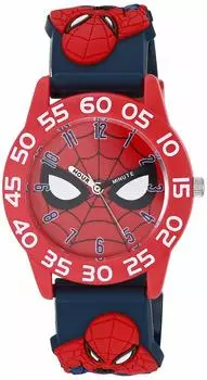 Часы Marvel Kids Plastic Time Teacher с аналоговым кварцевым 3D-ремешком и изображением Человека-паука, черные, часы. чёрный