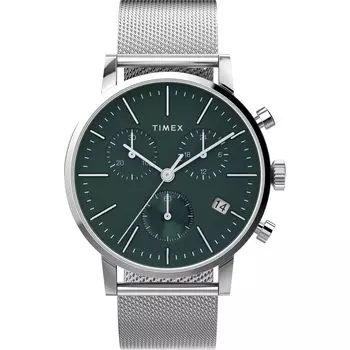 Часы Midtown Chrono Midtown Chrono с зеленым циферблатом из нержавеющей стали и минеральным стеклом, кварцевые часы марки TW2W43400, серебристые [TIMEX] мужские [Товар]
