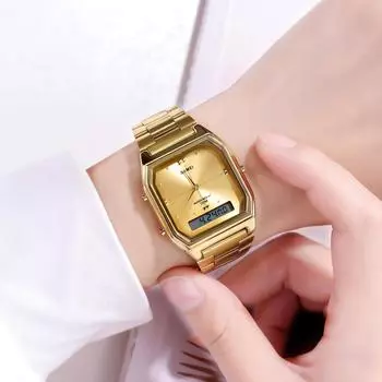 Часы Moment beauty OEM plus, выберите спортивные электронные часы с двойным дисплеем в стиле ретро, маленькие квадратные часы 1612 серебряный