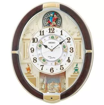 Часы настенные радиочасы Seiko аналоговые Karakuri темно-коричневый мраморный узор 465 x 384 x 101 мм RE581B