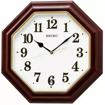 Часы настенные радиочасы Seiko аналоговые восьмиугольные деревянная рамка темно-коричневый глянец дерево диаметр xx KX251B 34.4 34.4 4.8 см