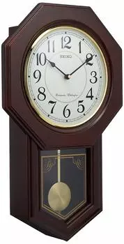 Часы настенные Seiko аналоговые с выбором времени и боем, декоративный маятник, восьмиугольная длинная деревянная рамка, темно-коричневое дерево RQ325B &