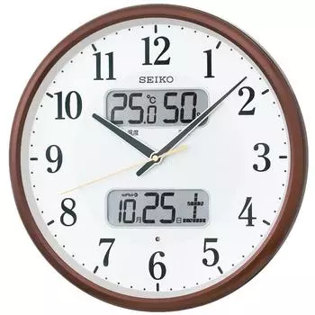 Часы настенные Seiko Clock Brown Metallic Диаметр Радио Аналоговый Календарь Температура Влажность Дисплей KX383B 35.0x5.2см