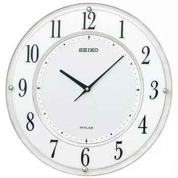 Часы настенные Seiko Clock Radio Wave Analog Thin White Marble Pattern SF506W SOLAR+