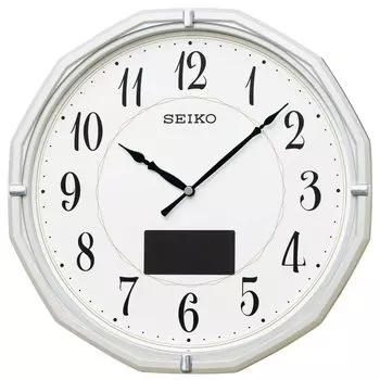 Часы настенные Seiko радио аналоговые солнечные гибридные солнечные белые перламутровые металлические 305 x 305 x 47 мм SF244W