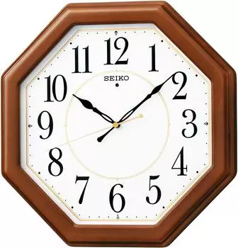 Часы настенные Seiko радио аналоговые восьмиугольные деревянные рамки коричневого дерева KX389B коричневый