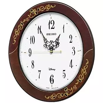 Часы настенные Seiko с персонажами для взрослых Disney Микки Маус Минни Маус радиоволны аналоговые коричневые арабески узор глянец корпус xx см FS510B размер 37.0