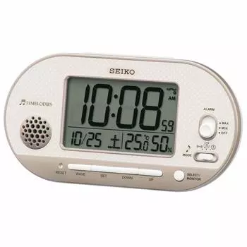 Часы настольные Seiko Clock светло-розовый золотой корпус xx будильник радиоволновой цифровой дисплей температуры и влажности SQ795G Размер 8,1 х 15,9 х 4,9 см