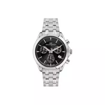 Часы Philip Watch Swiss Made Blaze Chronograph из нержавеющей стали с черным циферблатом, кварцевые, R8273665004, 100 м, мужские часы чёрный