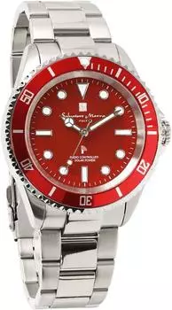 Часы-радио Salvatore Marra на солнечных батареях Наш магазин Limited Watch Radio Solar Business SM16103 Silver Red [Salvatore Mara] Мужские дайверские часы красный