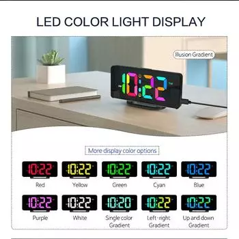 Часы RGB Простые цветные электронные часы Многофункциональный будильник Регулировка яркости Настольные настольные часы