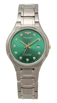 Часы с датой из титана T9B88IM Silver [Technos] Мужские зелёный