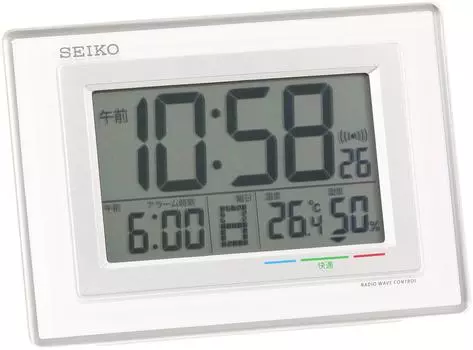 Часы Seiko Будильник Радио Цифровой Календарь Комфорт Температура Влажность Дисплей Белый SQ686W SEIKO