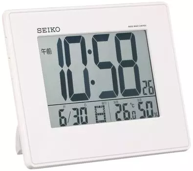 Часы Seiko Будильник Радио Цифровые Подвесные Календарь Температура Влажность Дисплей Большой Экран Белый Жемчуг SQ770W SEIKO