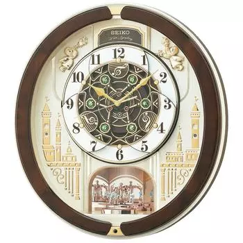 Часы Seiko Настенные часы Часы Karakuri Радиочасы Аналоговые часы Karakuri Тройной выбор мелодии Вращающееся украшение Рождественская песня Другие Коричневый мрамор