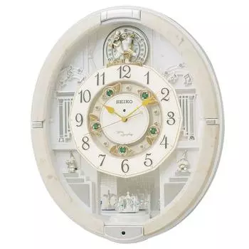 Часы Seiko настенные часы Karakuri часы радиочасы аналоговые Karakuri тройной выбор мелодии вращающийся декор слоновая кость мраморный узор RE576A
