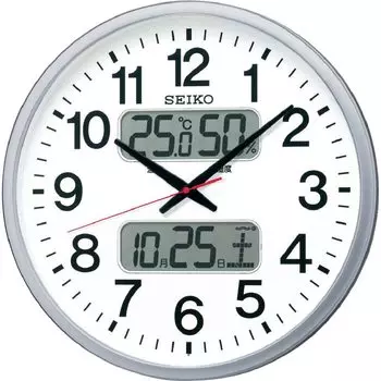 Часы Seiko настенные часы офисного типа радио аналоговые большой календарь дисплей температуры и влажности серебристый металлик KX237S
