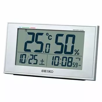 Seiko Clock Настольные часы Будильник Радио Цифровой календарь Комфорт Температура Влажность Дисплей Корпус Серебристый металлик xx см BC417S Размер 8,5 14,8 5,3