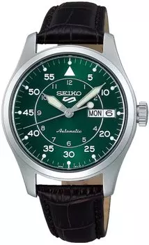 Часы SEIKO с автоматическим ручным заводом, модель Overseas, зеленый кожаный ремешок, SRPJ89K1, мужские [Товар] зелёный