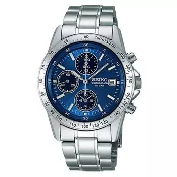 Часы SEIKO SBTQ071 Мужские Серебристо-Синий Аналоговый Круглый Циферблат Кварцевый Хронограф НОВИНКА