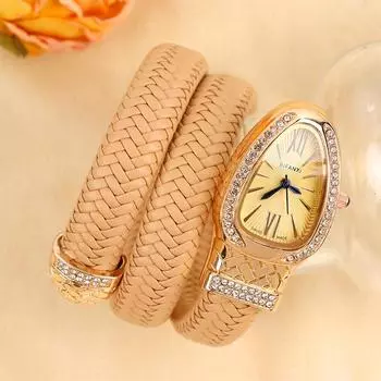 Часы Snake Watch Creative Quartz Watch Women Rhinestone Leather Bracelet Wristwatch чёрный