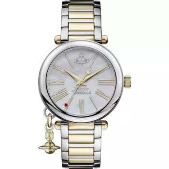 Часы Vivienne Westwood Mother Orb 32 мм с кварцевым аналоговым дисплеем, циферблатом MOP, из нержавеющей стали, женские, с двухцветным браслетом, белые, традиционные. белый