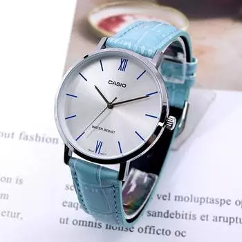 Часы женские Casio Retro Pastel среднего размера с тонким кожаным ремешком