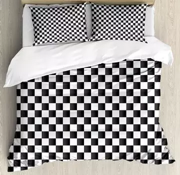 Checkered Bedding Set For Bedroom Bed Home Monochrome Composition with Classical Chessboar Duvet Cover Quilt Cover Pillowcase EU single(135x200cm)