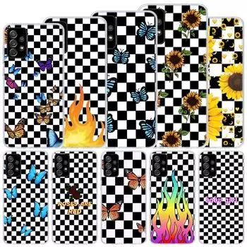 Checkered Sunflowers Butterfly Soft Case For Samsung Galaxy A52 A53 A32 A22 A12 5G Phone Cover A33 A23 A13 A72 A73 A02S A03S A42 Samsung A02S