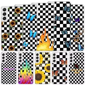 Checkered Sunflowers Butterfly Soft Case For Samsung Galaxy S22 S21 Ultra S20 FE S10 Plus Phone Cover S9 S8 + S10E S7 Edge S6 Fu Samsung S21