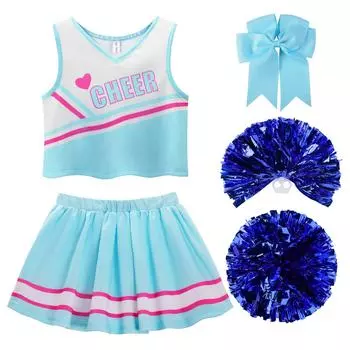 Cheergirl Косплей Хэллоуин Дети Культура Школа Пом Пом Лента Для Волос Синий 130 [ReliBeauty] Костюм, Костюм, Дети, Девочки, Чирлидер, Костюм, синий