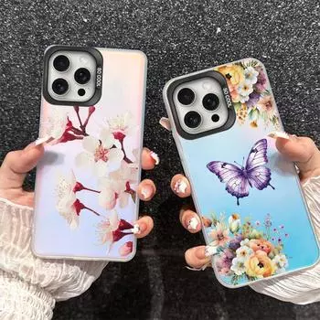 Чехлы Gradient Aurora для iPhone 11 12 13 15 Pro Max Plus Mini, противоударный бампер для iPhone 14 7 XS X, защитный чехол для телефона с изображением бабочек и цветов iPhone X