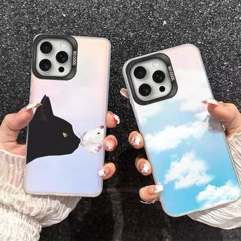 Чехлы с градиентом Aurora для iPhone 11, 12, 13, 15 Pro Max Plus, мини-противоударный чехол-бампер для iPhone 14, 7 XS X, защитный чехол для телефона с кошачьим цветком и бабочкой iPhone X