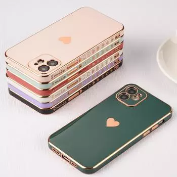 Чехлы с покрытием для iPhone 12 11 13 Pro Max Чехол с гальваническим покрытием Love Heart для iPhone 11 Pro Max 13 Mini Xr Xs Max X 8 7 Plus For iphone 8