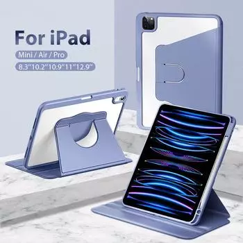 Чехол 2021 Air 5 4 для Ipad Pro 13 11 12,9 2022, чехол для Ipad Air 11 2024 Mini 6 10,2 8, 9, 9, 10 поколения, аксессуары с вращающимся на 360° корпусом 7th 8th 10.2 серый