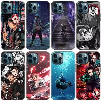 Чехол аниме Demon Slayer Tanjiro для Apple iPhone 14 13 12 Mini 11 Pro Max 7 8 XR X XS 7 8 Plus SE 2020 2022, черный чехол iPhone SE 2022