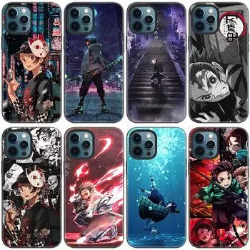 Чехол аниме Demon Slayer Tanjiro для Apple iPhone 14 13 12 Mini 11 Pro Max 7 8 XR X XS 7 8 Plus SE 2020 2022, черный чехол iPhone 14