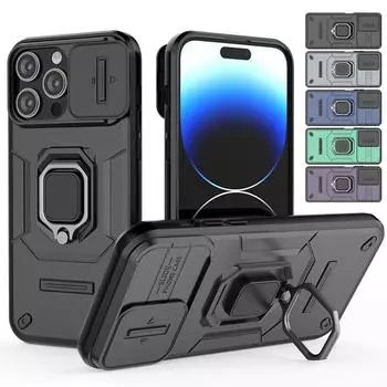 Чехол Armor для iPhone 15 Pro Max 14 Plus 13, защитный чехол для объектива, магнитный держатель для кольца, деловой чехол с полной защитой For iPhone 14Pro Max синий