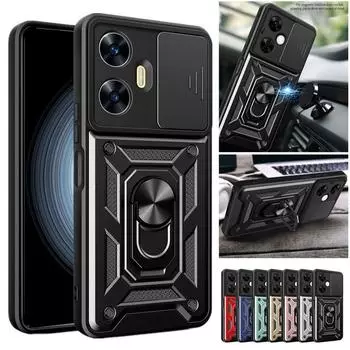 Чехол Armor для OPPO Realme C65 C67 C55 C53 C51 C35 C33 C35, защитный чехол для объектива с кольцом и магнитным держателем, чехол для полной защиты Business For Realme C65 4G красный