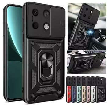Чехол Armor для Xiaomi Poco X6 Pro C65 C40 M6 M5 F6 F5 X5 X4 F4 GT, защита объектива с кольцом, магнитный держатель, бизнес-чехол с полной защитой Poco F6 Pro розового золота