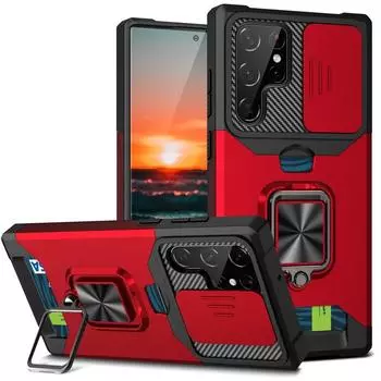 Чехол Armor Kickstand для Samsung Galaxy S24 S23 Ultra S22 Plus S21 FE Note 20, чехол с гнездом для карт, кошелек с кольцом-держателем, чехлы For Galaxy S21 FE
