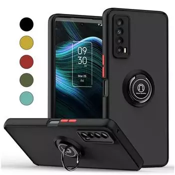 Чехол Armor Matte для TCL Stylus 5G, чехол с магнитным защитным кольцом, подставка-держатель, противоударный, деловой, текстурированный, полная защита For TCL Stylus 5G чёрный