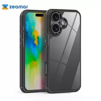 Чехол Armor Transparent Acrylic Phone Case для iPhone 16 15 14 13 12 11 Pro XR X XS Max 7 8 Plus SE Hybrid Shockproof Hard Back Cover For iPhone 16 чёрный