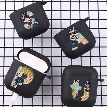 Чехол Art Initial Letter от A до Z с розовыми цветами для Apple Airpods 1 2 3 Pro 2, чехлы для Bluetooth-гарнитуры для Air Pods Box, черный чехол AirPods 1 or 2
